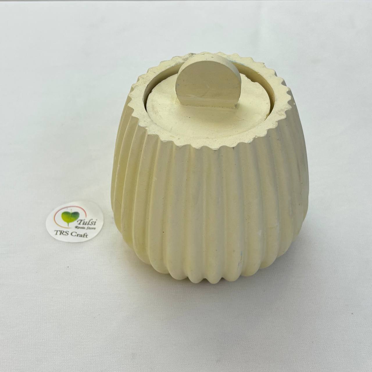 Concrete Jars (A25) - Long Ribbed Jar With Lid