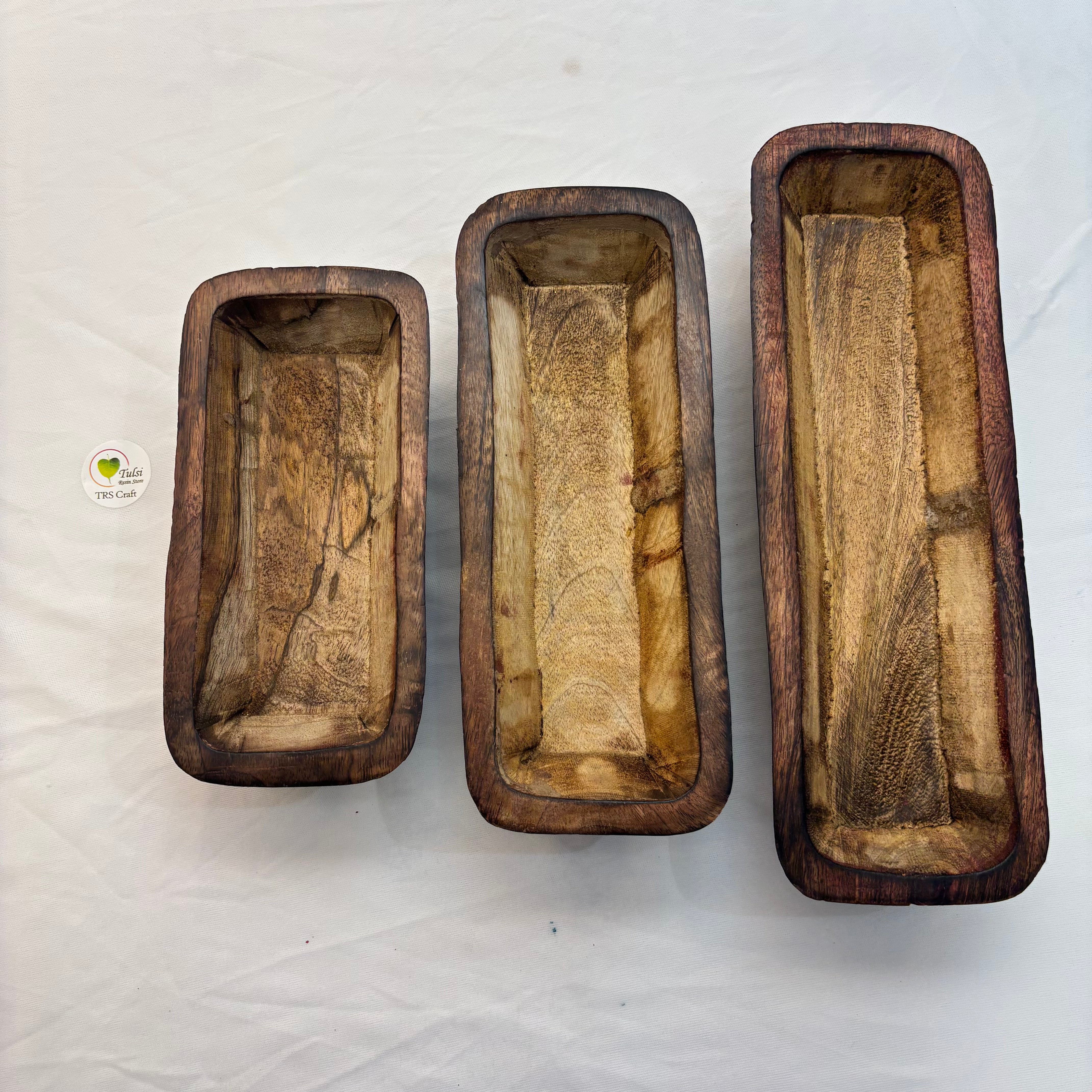 Square Edge Boat Wooden Candle Bowl