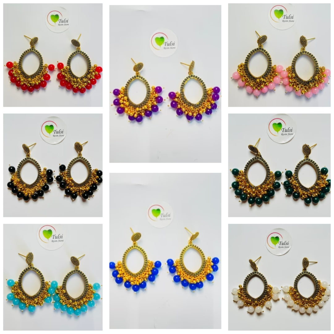 Oval Jhumka Bazel With Moti (Gold)