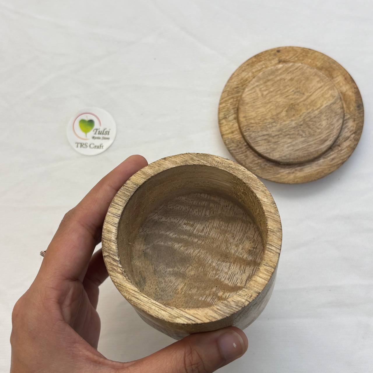Round Wooden Candle Bowl with Top Lid