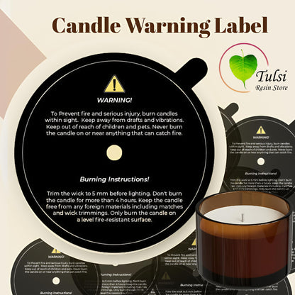 Candle Warning Label (A) - 6 Cm Black